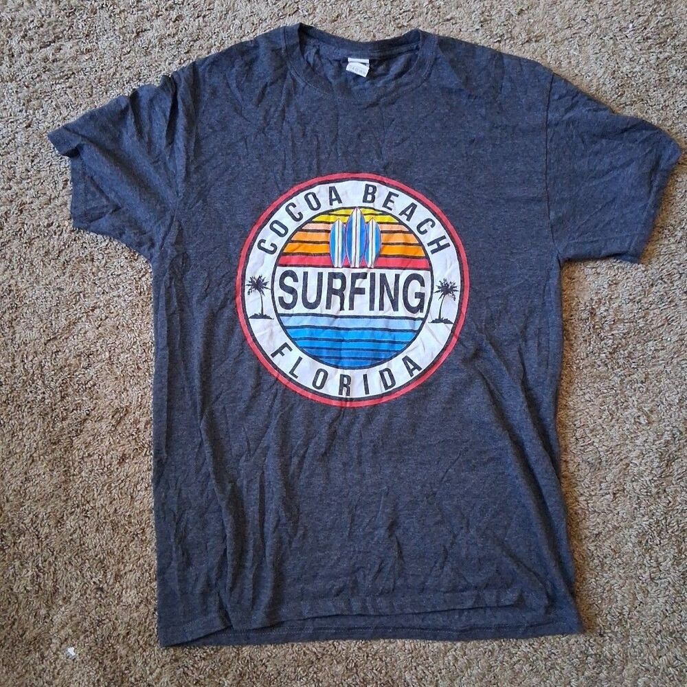 Coco Beach FL medium Men’s Blue Shirt Short Sleeve Outdoor Pullover Adult surf